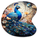 Blue Coral Indian Art Dancing Peacock I - Asymmetric Metal Wall Art