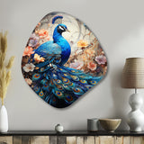 Blue Coral Indian Art Dancing Peacock I - Asymmetric Metal Wall Art