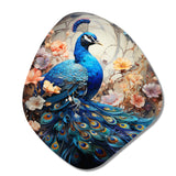 Blue Coral Indian Art Dancing Peacock I - Asymmetric Metal Wall Art