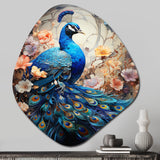 Blue Coral Indian Art Dancing Peacock I - Asymmetric Metal Wall Art