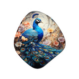 Blue Coral Indian Art Dancing Peacock I - Asymmetric Metal Wall Art