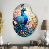 Blue Coral Indian Art Dancing Peacock I - Asymmetric Metal Wall Art