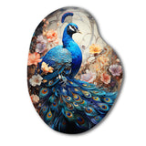 Blue Coral Indian Art Dancing Peacock I - Asymmetric Metal Wall Art