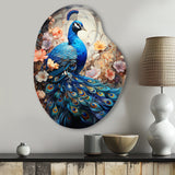 Blue Coral Indian Art Dancing Peacock I - Asymmetric Metal Wall Art