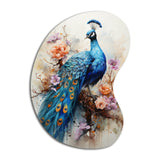 Blue Coral Indian Art Dancing Peacock II - Asymmetric Metal Wall Art