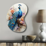 Blue Coral Indian Art Dancing Peacock II - Asymmetric Metal Wall Art