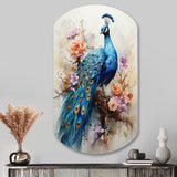 Blue Coral Indian Art Dancing Peacock II - Asymmetric Metal Wall Art