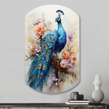 Blue Coral Indian Art Dancing Peacock II - Asymmetric Metal Wall Art