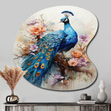 Blue Coral Indian Art Dancing Peacock II - Asymmetric Metal Wall Art