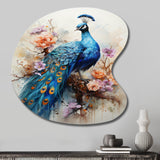 Blue Coral Indian Art Dancing Peacock II - Asymmetric Metal Wall Art