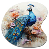 Blue Coral Indian Art Dancing Peacock II - Asymmetric Metal Wall Art