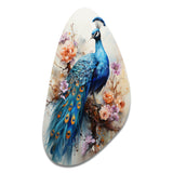 Blue Coral Indian Art Dancing Peacock II - Asymmetric Metal Wall Art