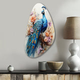 Blue Coral Indian Art Dancing Peacock II - Asymmetric Metal Wall Art