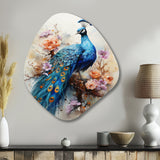 Blue Coral Indian Art Dancing Peacock II - Asymmetric Metal Wall Art