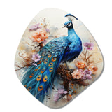 Blue Coral Indian Art Dancing Peacock II - Asymmetric Metal Wall Art