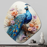 Blue Coral Indian Art Dancing Peacock II - Asymmetric Metal Wall Art