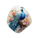 Blue Coral Indian Art Dancing Peacock II - Asymmetric Metal Wall Art