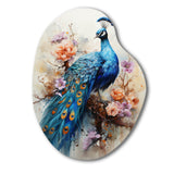 Blue Coral Indian Art Dancing Peacock II - Asymmetric Metal Wall Art