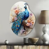 Blue Coral Indian Art Dancing Peacock II - Asymmetric Metal Wall Art