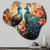 Blue Coral Indian Art Dancing Peacocks I - Asymmetric Metal Wall Art