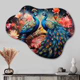 Blue Coral Indian Art Dancing Peacocks II - Asymmetric Metal Wall Art