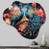 Blue Coral Indian Art Dancing Peacocks II - Asymmetric Metal Wall Art