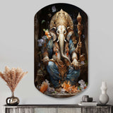 Gold Grey Indian Art Mystic Ganesha - Asymmetric Metal Wall Art