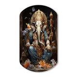 Gold Grey Indian Art Mystic Ganesha - Asymmetric Metal Wall Art