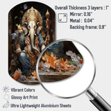 Gold Grey Indian Art Mystic Ganesha - Asymmetric Metal Wall Art