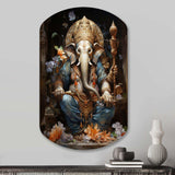 Gold Grey Indian Art Mystic Ganesha - Asymmetric Metal Wall Art