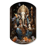 Gold Grey Indian Art Mystic Ganesha - Asymmetric Metal Wall Art