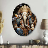 Gold Grey Indian Art Mystic Ganesha - Asymmetric Metal Wall Art