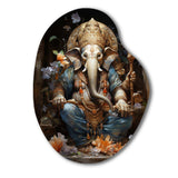 Gold Grey Indian Art Mystic Ganesha - Asymmetric Metal Wall Art