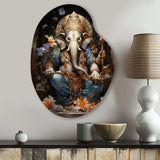 Gold Grey Indian Art Mystic Ganesha - Asymmetric Metal Wall Art