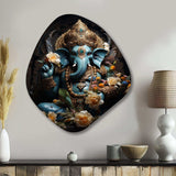 Gold Teal Indian Art Mystic Ganesha - Asymmetric Metal Wall Art