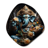 Gold Teal Indian Art Mystic Ganesha - Asymmetric Metal Wall Art