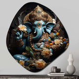 Gold Teal Indian Art Mystic Ganesha - Asymmetric Metal Wall Art