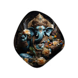 Gold Teal Indian Art Mystic Ganesha - Asymmetric Metal Wall Art