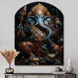 Teal Gold Indian Art Mystic Ganesha - Asymmetric Metal Wall Art