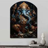 Teal Gold Indian Art Mystic Ganesha - Asymmetric Metal Wall Art