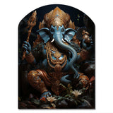 Teal Gold Indian Art Mystic Ganesha - Asymmetric Metal Wall Art