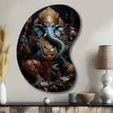 Teal Gold Indian Art Mystic Ganesha - Asymmetric Metal Wall Art