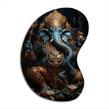 Teal Gold Indian Art Mystic Ganesha - Asymmetric Metal Wall Art