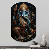 Teal Gold Indian Art Mystic Ganesha - Asymmetric Metal Wall Art