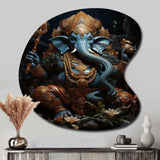 Teal Gold Indian Art Mystic Ganesha - Asymmetric Metal Wall Art