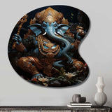 Teal Gold Indian Art Mystic Ganesha - Asymmetric Metal Wall Art