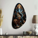 Teal Gold Indian Art Mystic Ganesha - Asymmetric Metal Wall Art