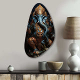 Teal Gold Indian Art Mystic Ganesha - Asymmetric Metal Wall Art