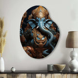 Teal Gold Indian Art Mystic Ganesha - Asymmetric Metal Wall Art