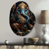 Teal Gold Indian Art Mystic Ganesha - Asymmetric Metal Wall Art